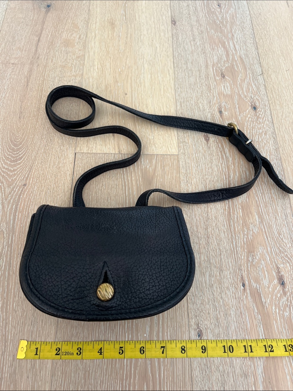 DKNY Black Pebbled Leather Crossbody with Gold Button